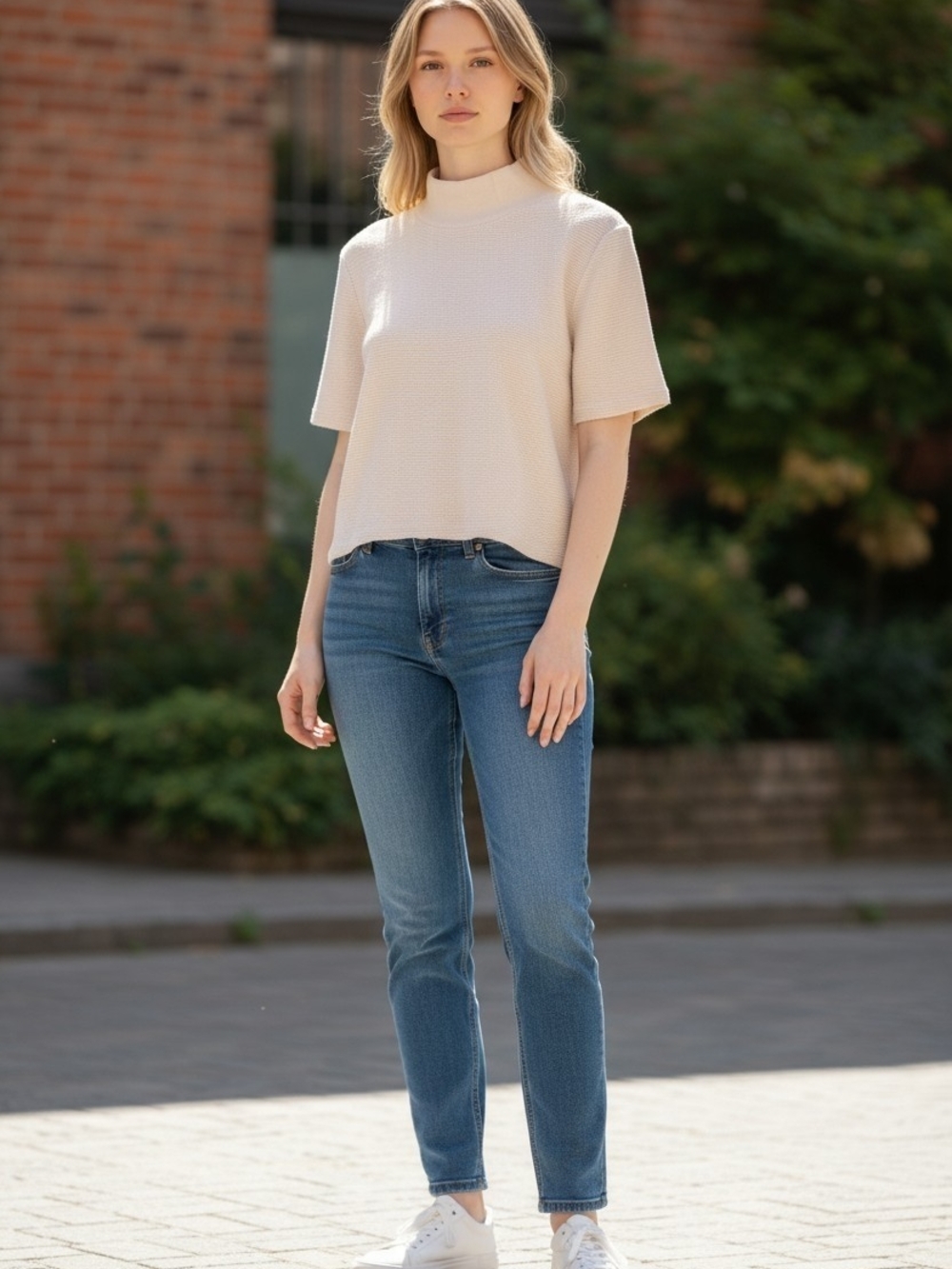 Zara White Short Sleeve Mock Neck